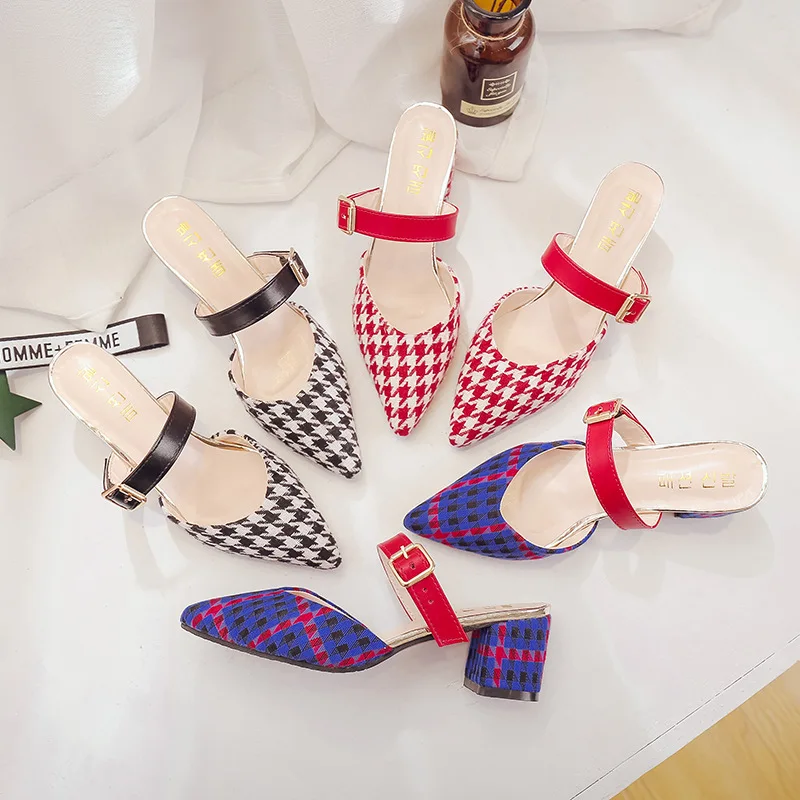 

Korean-style Outer Wear Slippers Women's 2018 Spring And Summer New Style Pointed-Toe Fitting Room High Heel Shoes Versatile Str