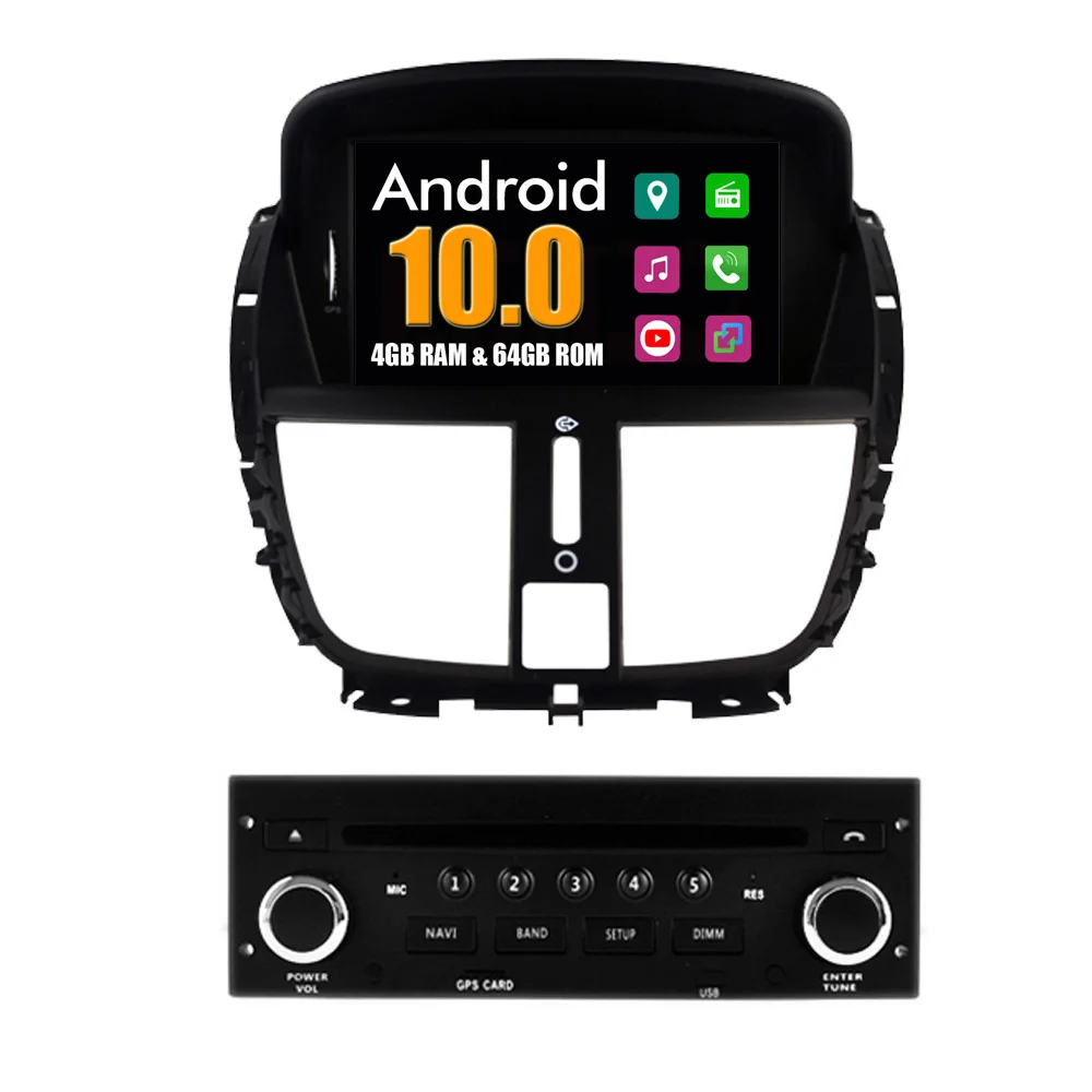 Автомагнитола RoverOne Android 10 Восьмиядерный процессор DVD GPS для Peugeot 207 207CC 207SW 4 Гб + 64 ГБ
