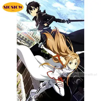 

NEW 5d Diy Diamond Painting Asuna Kirito Sword Art Online Full Square Diamond Mosaic Embroidery SAO Game Cross-Stitch Decor Room