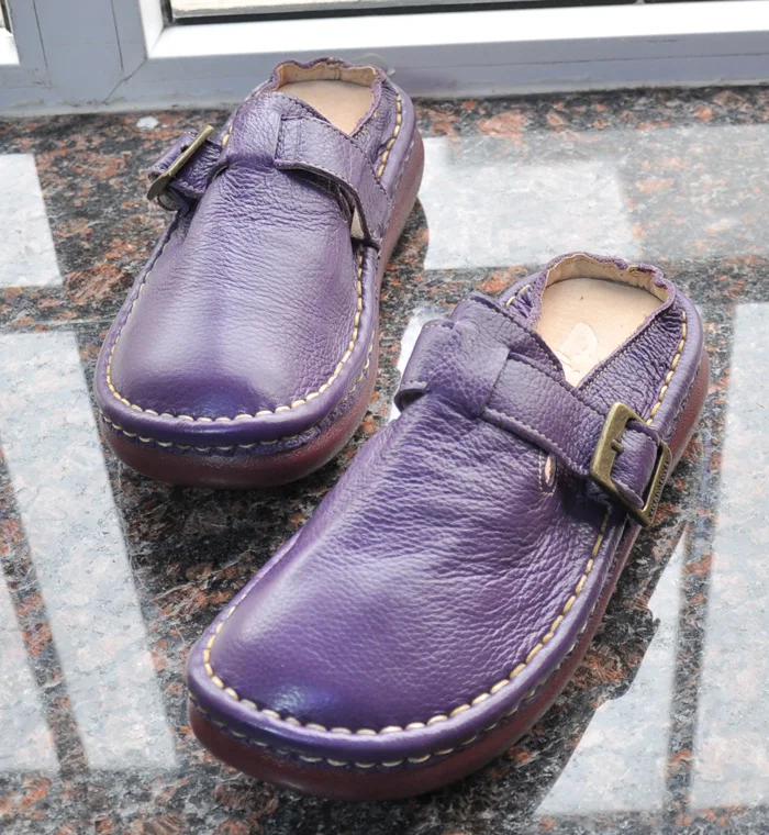 Violet Careaymade/Новинка; тапочки из натуральной кожи; белые туфли ручной работы; художественная обувь на плоской подошве в стиле ретро mori girl; удобная повседневная обувь - Цвет: Violet
