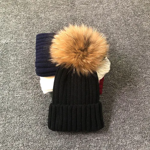 Стиль, модные зимние Весенние шапки для детей, шапка Skullies Beanies 15 см, меховая шапка с помпоном для девочек, шапка, шапка enfant - Цвет: black