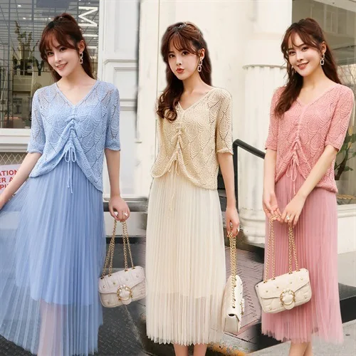 

Very Fairy of France Non-mainstream Two-Piece Set Retro Strapped Dress Summer 2019-WOMEN'S Dress Sweet Popular Dress