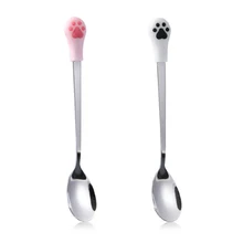 2 шт., милые кофейные ложки из нержавеющей стали, фруктовая вилка, десертная ложка, конфетная чайная ложка, кошачья посуда для напитков, кухонные принадлежности L