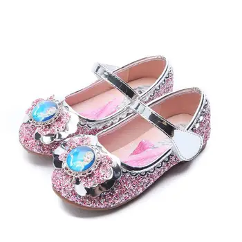 

Kids Wedding Dress Shoes Children Elsa Princess Sandals Bowtie Pink Blue Leather Shoes For Girls Casual Shoes Flat Beach Sandals