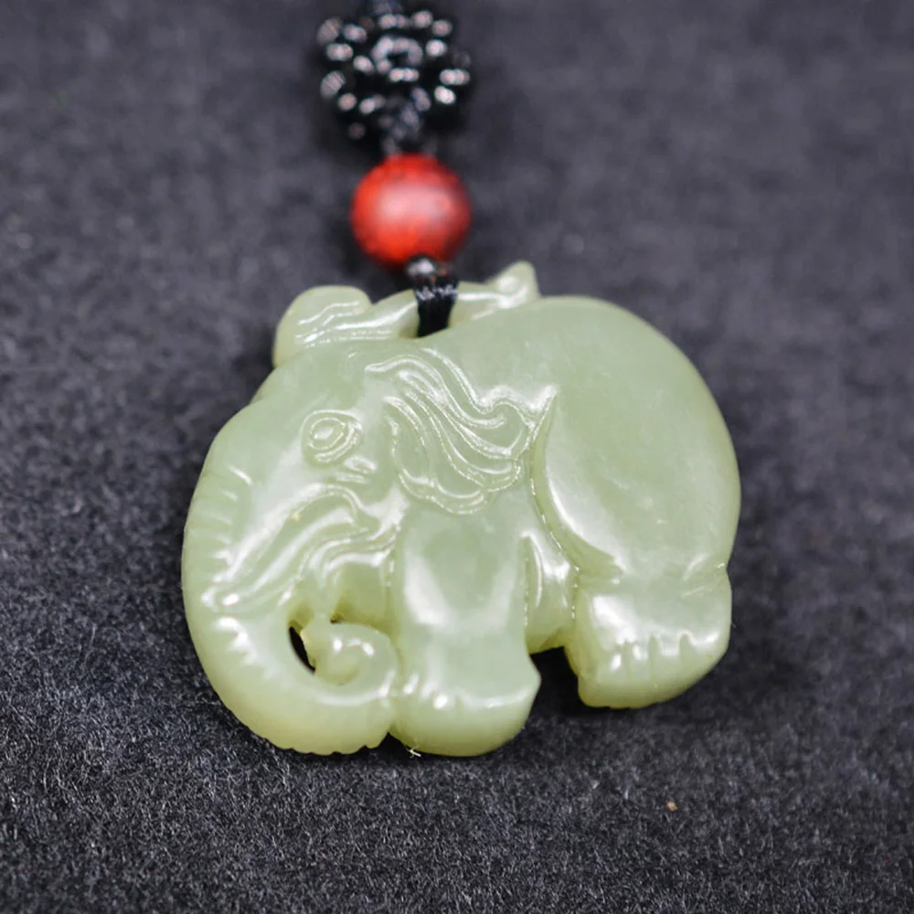 Прямая HeTian Jade двухсторонняя гравировка слон кулон ожерелье с цепочкой для мужчин женщин подарок