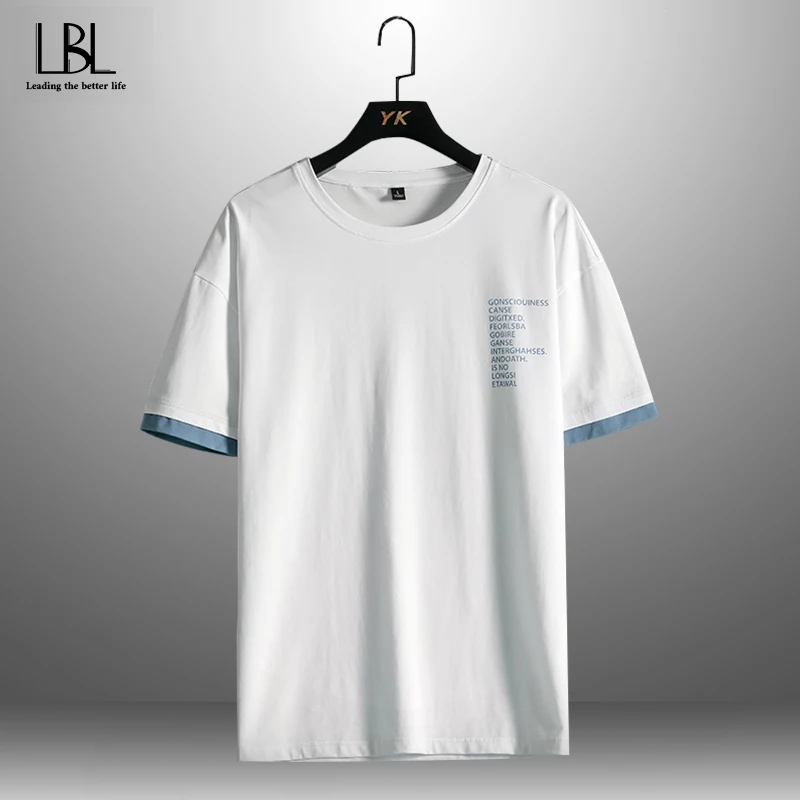 Man Fashion Summer Breathable Casual Letter Print Male Loose Tshirts Short Sleeve Men Oversize Hip-Hop Cotton Round Neck Tees | Мужская