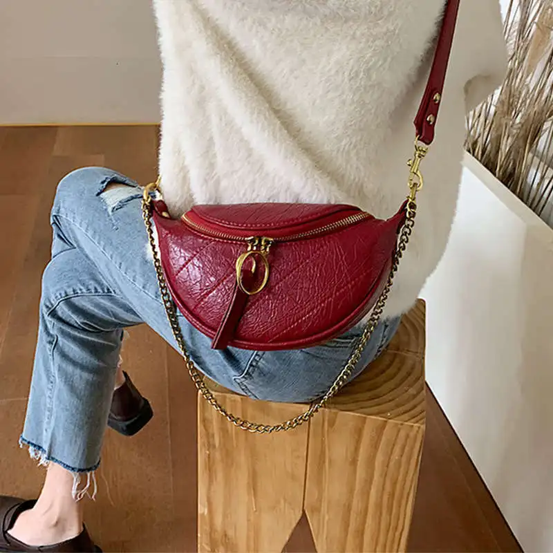 

Solid Color Pu Leather Crossbody Bags For Women 2020 Round Zipper Shoulder Messenger Bag Lady Chain Travel Handbags