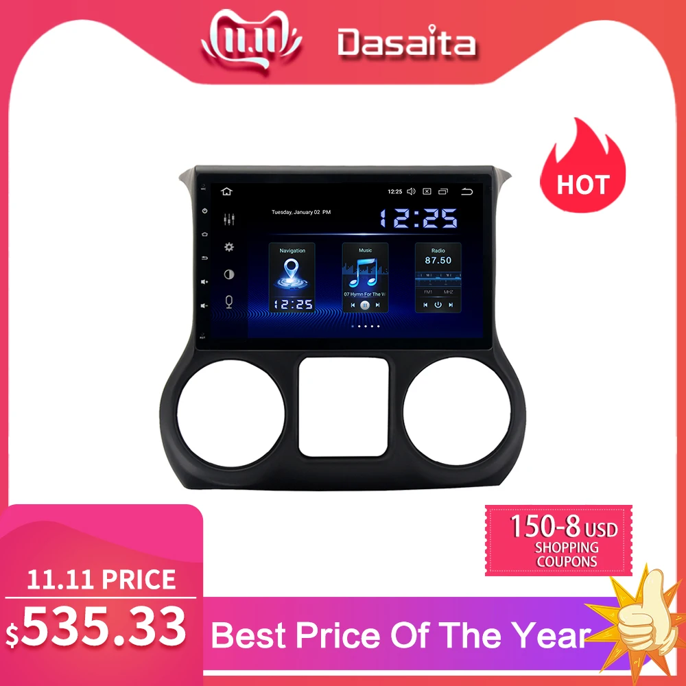 Dasaita 10,2 "ips экран 1Din автомобильный Android 9,0 DSP для Jeep Wrangler радио 2011-2016 HDMI Bluetooth 1080P видео 64G rom MAX6