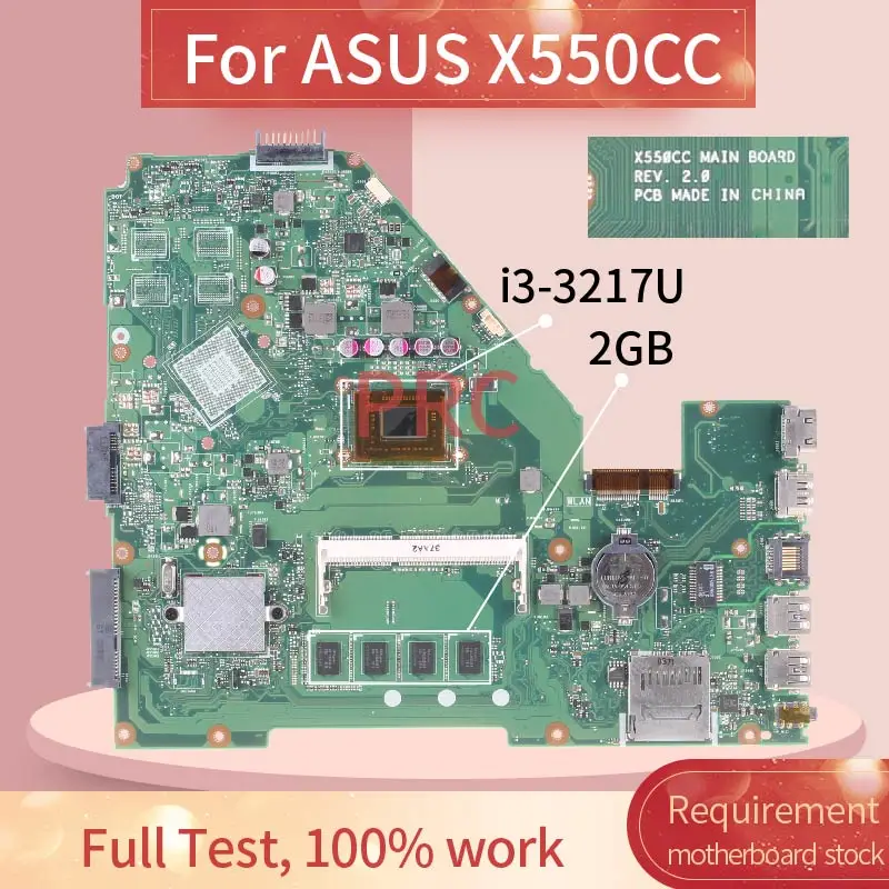 

REV:2.0 For ASUS X550CC Laptop Motherboard SR0XF i3-3217U With 2GB RAM DDR3 Notebook Mainboard Tested