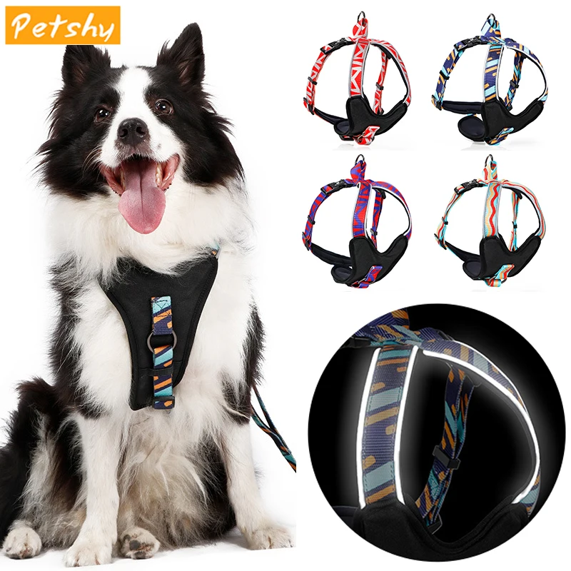 

Petshy Dog Glowing Collar Leash Small Medium Large Dog Harness Chest Vest Adjustable Reflective Pet Leash Harness Traction Rope