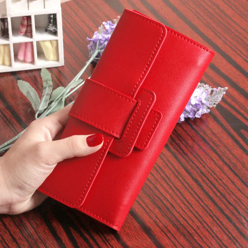 Red Женский кошелек, модный длинный кожаный кошелек, роскошный бренд, известный стиль, Женские Модные Кошельки и портмоне, кредитный держатель для карт - Цвет: Red