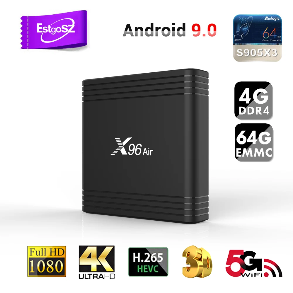  EstgoSZ X96 Air Smart TV Box Android 9.0 Amlogic S905X3 4GB 64GB Supports Dual WiFi Bluetooth HDMI2