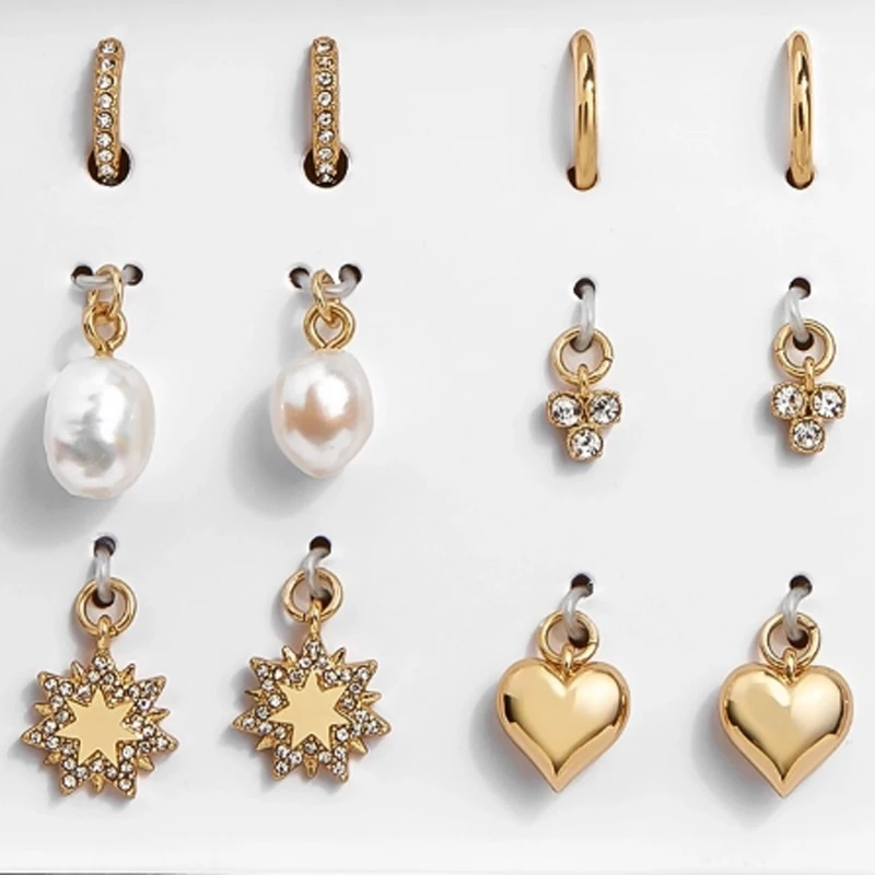 

LUNA CHIAO Heart Pearl Star Shape Charm Earring Cooper Huggies Hoop Earrings Set