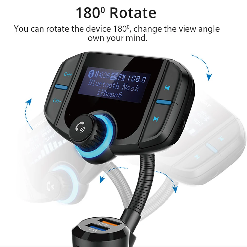 Fm-передатчик с быстрой зарядкой QC3.0 двойной USB заряженный автомобиль u-диск музыкальный плеер автомобиль MP3 автомобиль ручной вызов Bluetooth