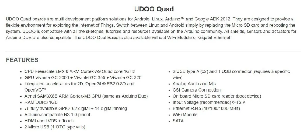 1 шт. х UDOO Dual Basic, Dual, Quad IoT макетные платы