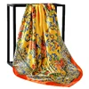 90*90cm Silk Spring Summer Lady Print Big Square Scarf Sunscreen Shawls Women Fashion Small Hair Neck Beach Hijab Bandanna 1