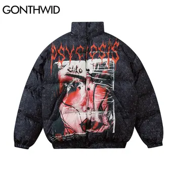 

GONTHWID Puffy Parkas Bomber Jackets Streetwear Hip Hop Patchwork Punk Rock Gothic Cotton Padded Coats Harajuku Casual Outwear