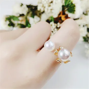 

Real 925 Sterling Silver Women Wedding Engagement Ring Adjustable Simple Round Pearl Ring Mounting