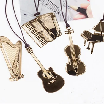

1 Pcs Vintage Music Instruments Piano Guitar Trumpet Golden Metal Bookmarks Book Markers for Kids Gift School Stationery
