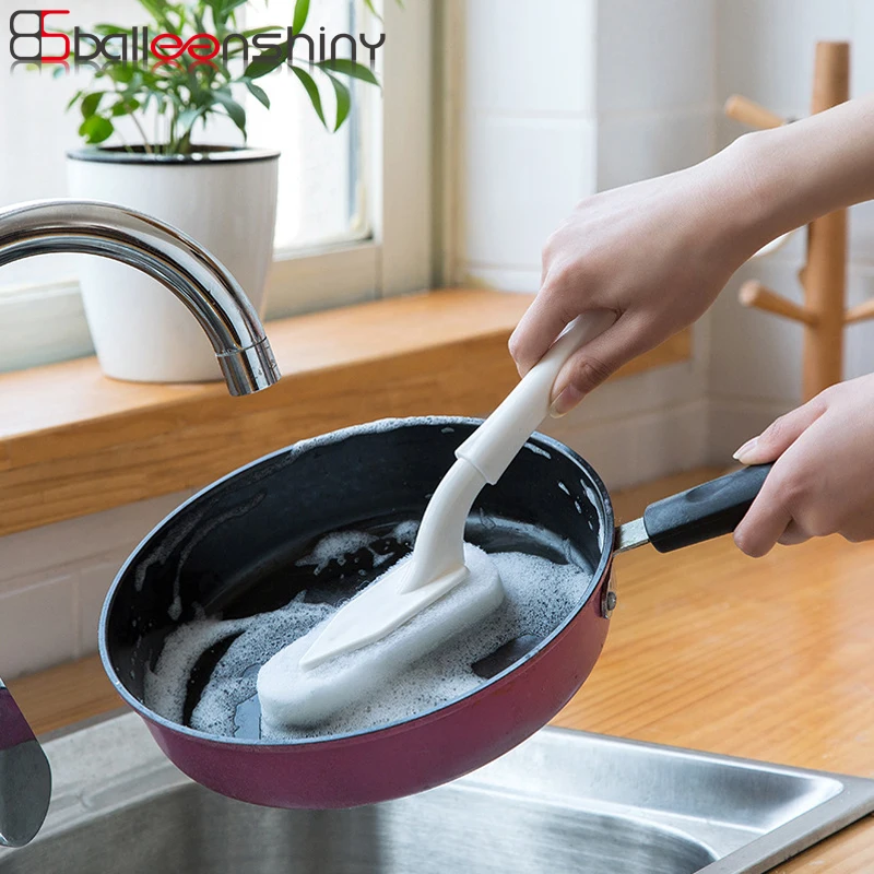 

BalleenShiny Long Handle Sponge Cleaning Brush Hand Bathroom Tile Cleaners Kitchen Pot Dish Stain Removal Floor Corner Brush