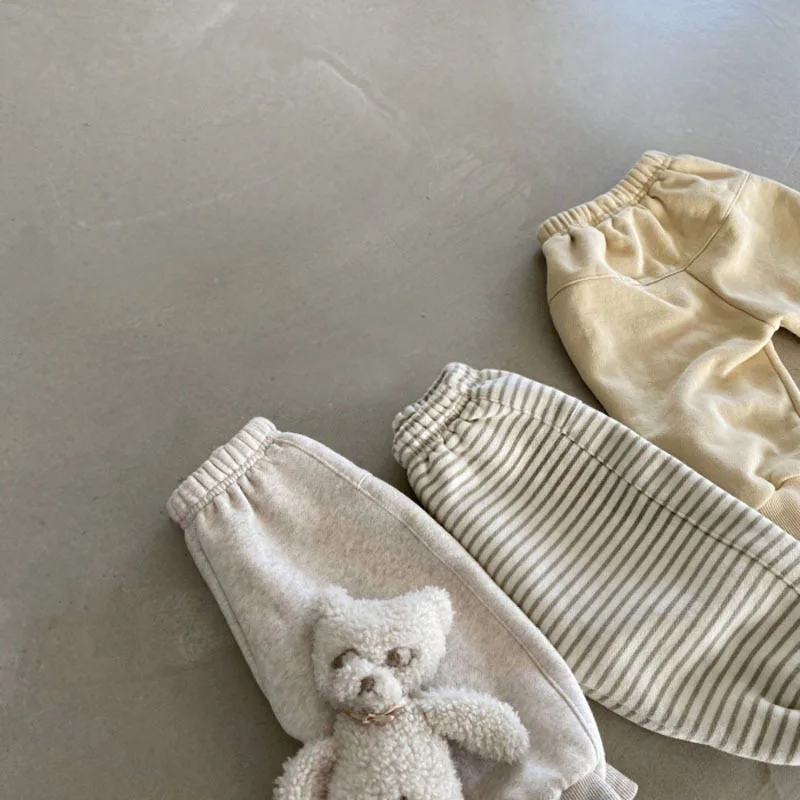 inverno novo bebê quente listrado calças crianças algodão além de veludo do bebê calças casuais meninos meninas harem calças infantis roupas