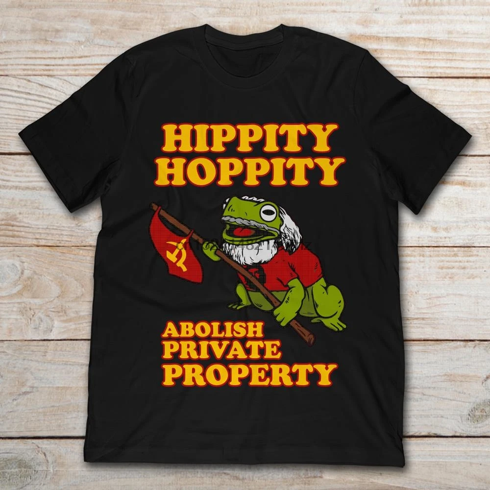 

Brand Frog With Communist Party Flag Hippity Hoppity Abolish Private Property T-Shirt Men Short Sleeve T-Shirt