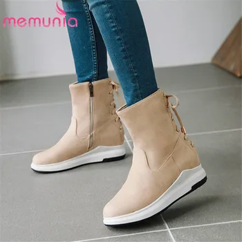 

MEMUNIA 2020 new arrival women ankle boots flock lace up autumn winter boots comfortable zipper thick heels casual shoes woman