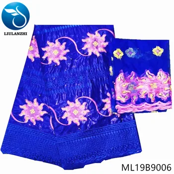 

LIULANZHI nigerian lace bazin fabrics blue bazin riche with beads for women dress High quality cotton bazin fabric ML19B90