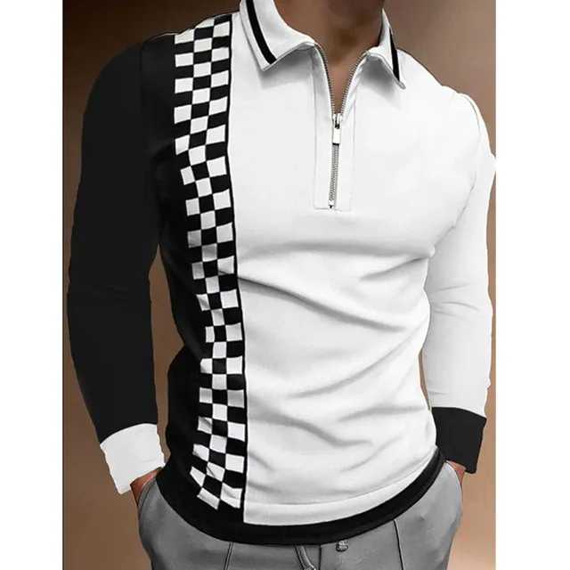 2021 Autumn Streetwear Men Fashion Long Sleeve Polo Shirts Casual Loose Turn-down Collar Zipper Tops Men Slim Polo Shirts CXPLS-9