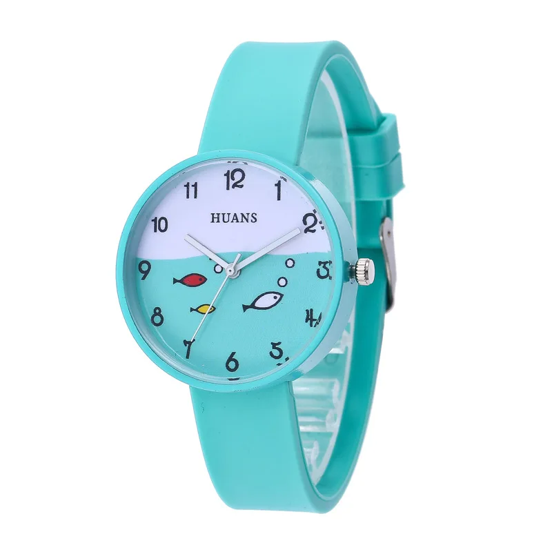 Модные Силиконовые кварцевые детские часы для мальчиков и девочек, повседневные однотонные высококачественные часы с мультяшным рисунком рыбы