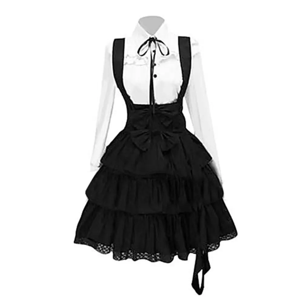 Женское классическое платье лолиты, винтажный стиль, женские наряды, косплей, аниме, девушка, черный, длинный рукав, длина до колена, платье-рубашка S-5XL