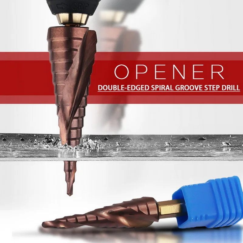 

Spiral grooved step drill bits HSS-Co M35 Cobalt Step Drill Bit 3-13mm Step Drill 1/4 Inch Hex Shank Woodworking Bits