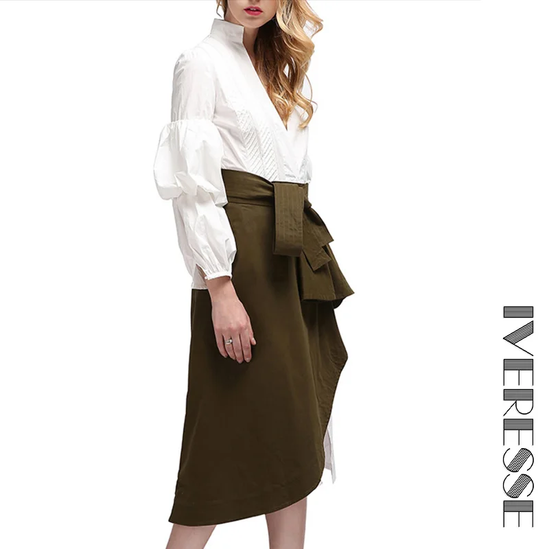 

IVRESSE Ruffle Women Skirt Lace Up Off Shoulder Slim Asymmetrical Irregular Skirts Oversize Autumn Retro Split Casual Clothes