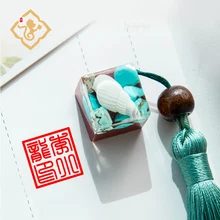 Tampon encreur personnalisé en pierre naturelle, couleur blanche neige, Style traditionnel chinois, avec tampon encreur, pour enseignant, ami