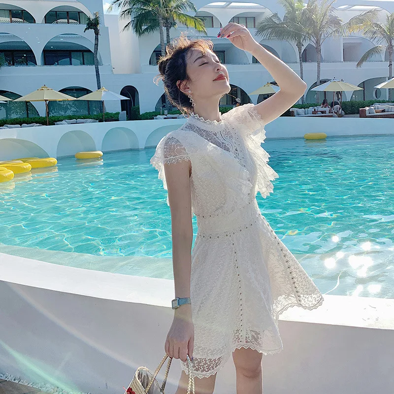 

2019 Summer Wear Short-height Lace Dress Women's New Style Hollow out Very Fairy of France Non-mainstream Platycodon Grandifloru