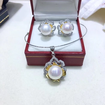 

Fashion 925 Silver Pearl Pendant and Earrings Settings Findings Base Jewelry Set Mountings Parts for Pearls Beads