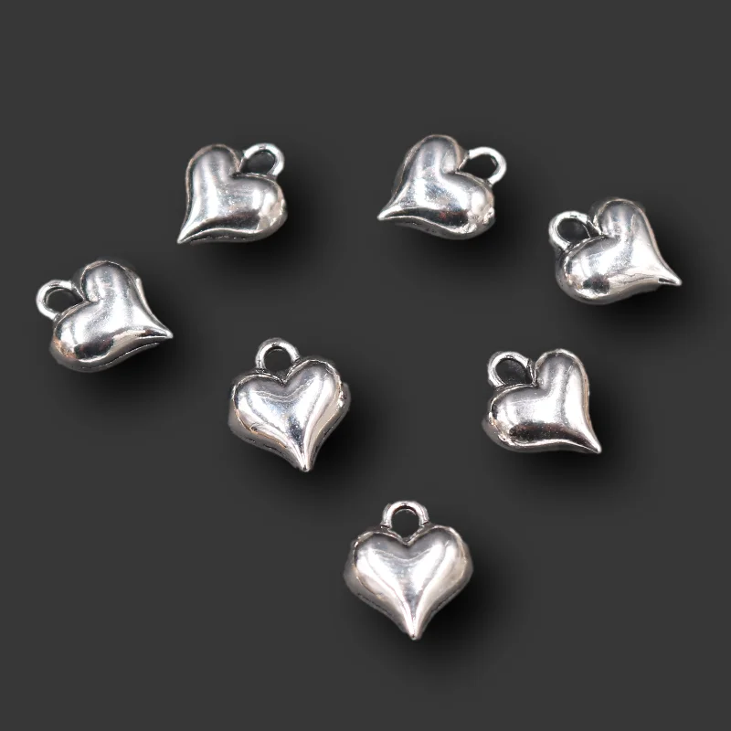 30pcs Silver Plated 3D Heart Pendants Retro Bracelet Necklace Metal Accessories DIY Charm Jewelry Crafts Making 13*11mm A135 | Украшения и