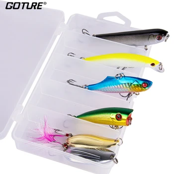 

Goture 6pcs/set Fishing Lures Kit VIB Popper Pencil Minnow Spinnerbait Wobblers for Pike Carp Hard Artificial Bait with Box