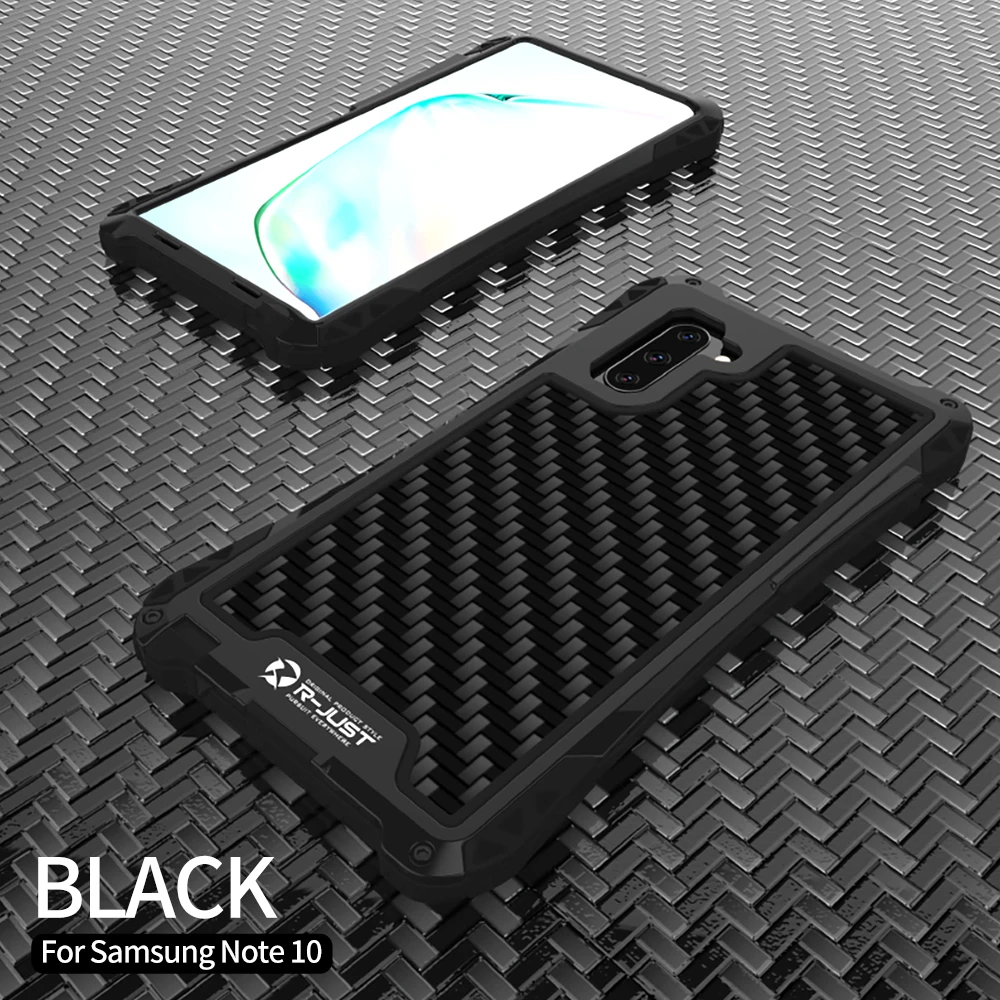 All Black R-JUST чехол для samsung Galaxy Note 10 Plus S10, Металлический Алюминиевый противоударный чехол из углеродного волокна для samsung Note 10 Plus Coque - Цвет: All Black