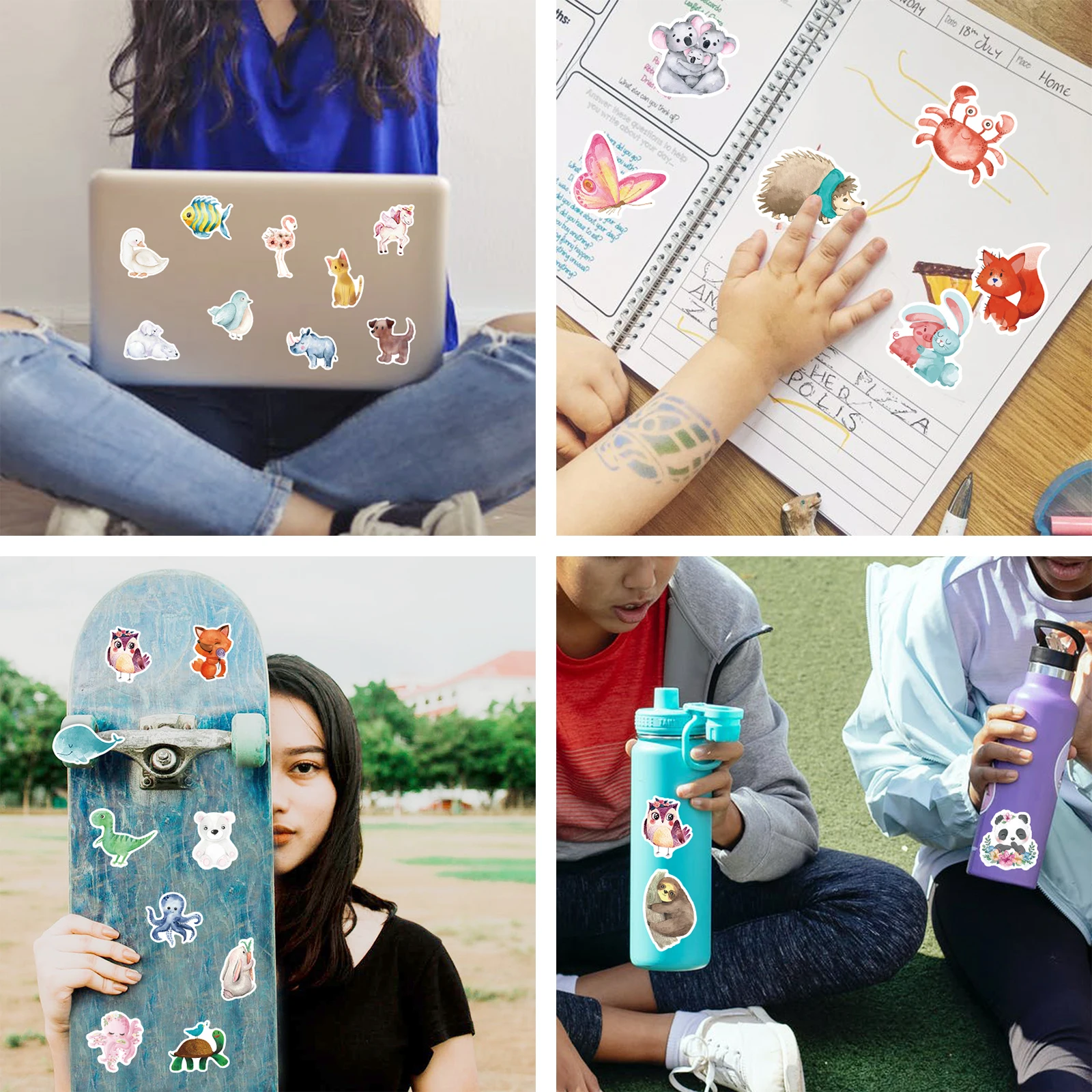 Anime Stickers Waterproof Cute Cat Pig Dog Cartoon Animals Decal on Laptop Car Phone Guitar Bicycle Graffiti Sticker Kids Toy