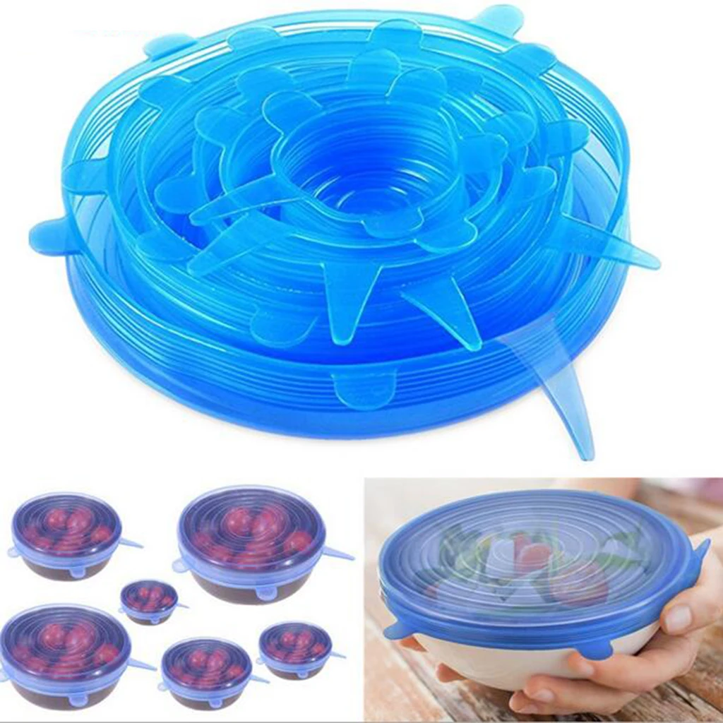 6pcs/Set Reusable Silicone Stretch Lids Airtight Food Wrap Cover Keep Fresh Seal