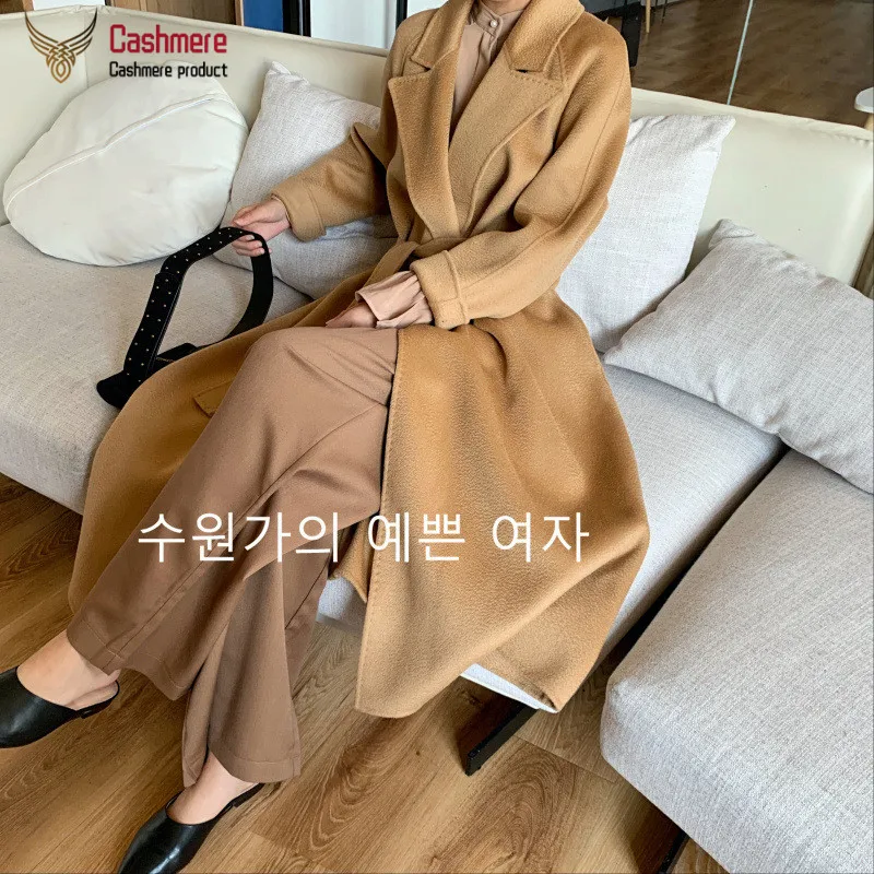 

Autumn winter new water ripple wool coat female double-sided hand-stitched wool coat red jacket plus long loose type one size
