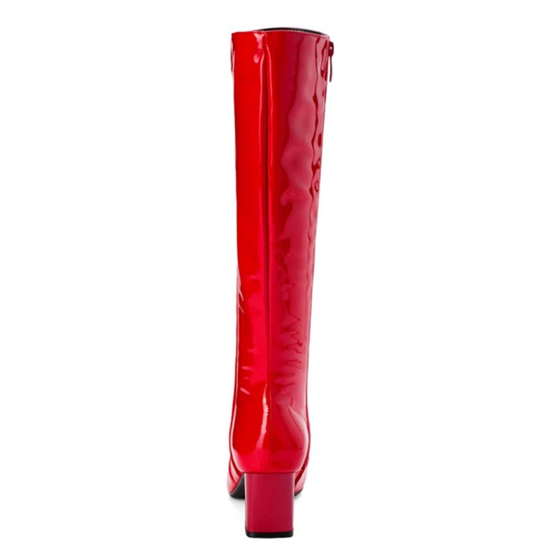 ASILETO Women Pattent leather knee high boots for women 6cm block heels red white black lady winter leather shoes botte femme
