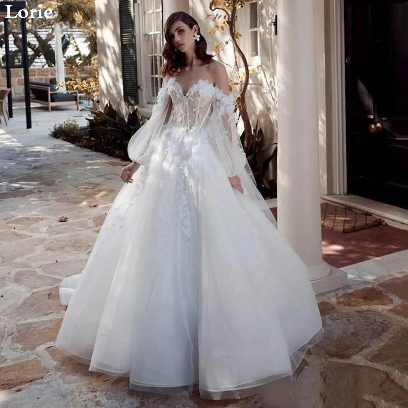 LORIE сексуальное кружевное свадебное платье с пышными рукавами милое платье невесты элегантное 3D платье с цветочным рисунком de soiree свадебные бальные платья