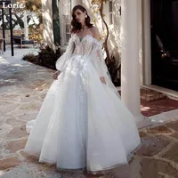 LORIE Sexy Lace Wedding Dress Puff Sleeve Sweetheart Bridal Dress Elegant 3D Flowers Robe de soiree Wedding Ball GownsCustomized 1