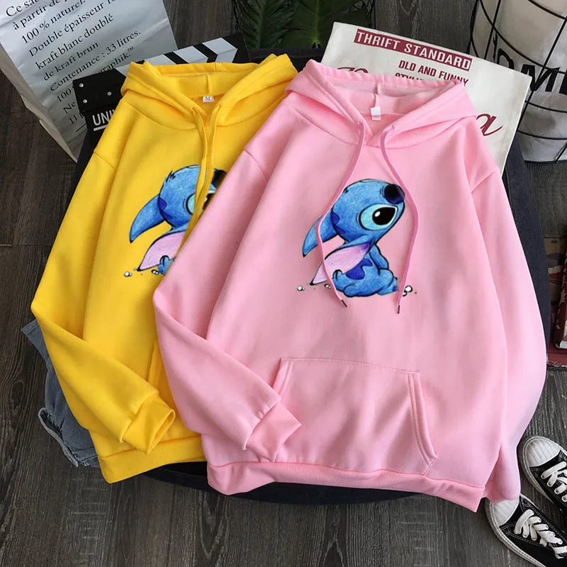 Sudadera con capucha de Stitch para mujer, ropa para amantes, informal, combina con todo, jerséis de dibujos animados para adolescentes, 2021