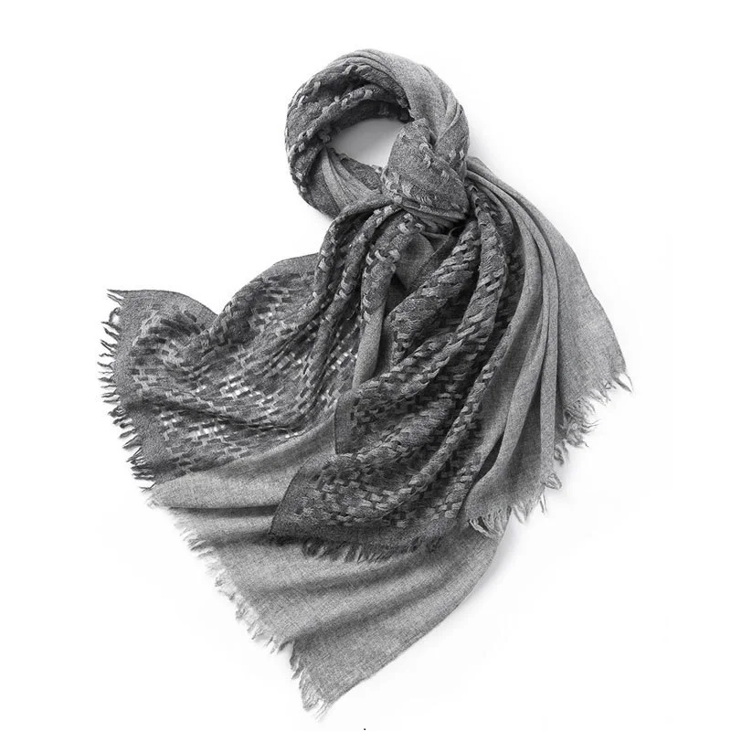 Dark Gray Женский зимний шерстяной шарф, обертывания, модный клетчатый шерстяной шарф, легкий 190x70 см - Цвет: Dark Gray