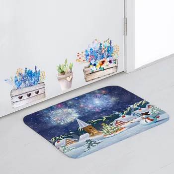 

Cartoon Fun Floor Mat Fireworks Christmas Tree House Cartoon Door Mat 50*80 Kitchen Decoration Coral Fleece Non-Slip Kitchen Mat