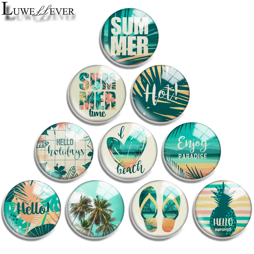

12mm 14mm 20mm 25mm 30mm 40mm 747 Hello Summer Mix Round Glass Cabochon Jewelry Finding 18mm Snap Button Charm Bracelet