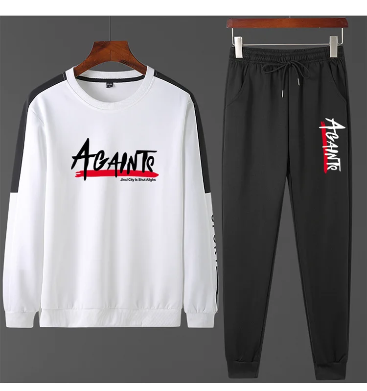 Hoodies Men Fashion Korean Handsome Spring Autumn Men's Casual O-Neck Print Sweatshirt Personality Two-piece Suit